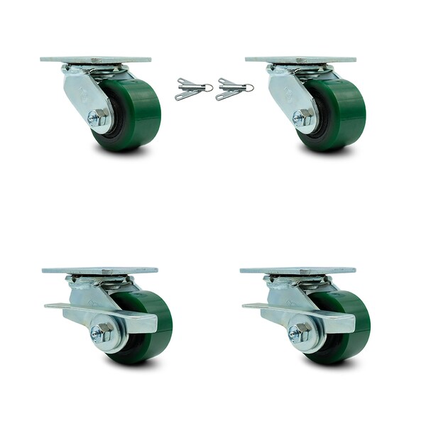 Service Caster 3.25 Inch Poly on Steel Caster Set with Roller Bearing 2 Swivel Lock 2 Brake SCC SCC-30CS3420-PUR-GB-BSL-2-SLB-2 - main